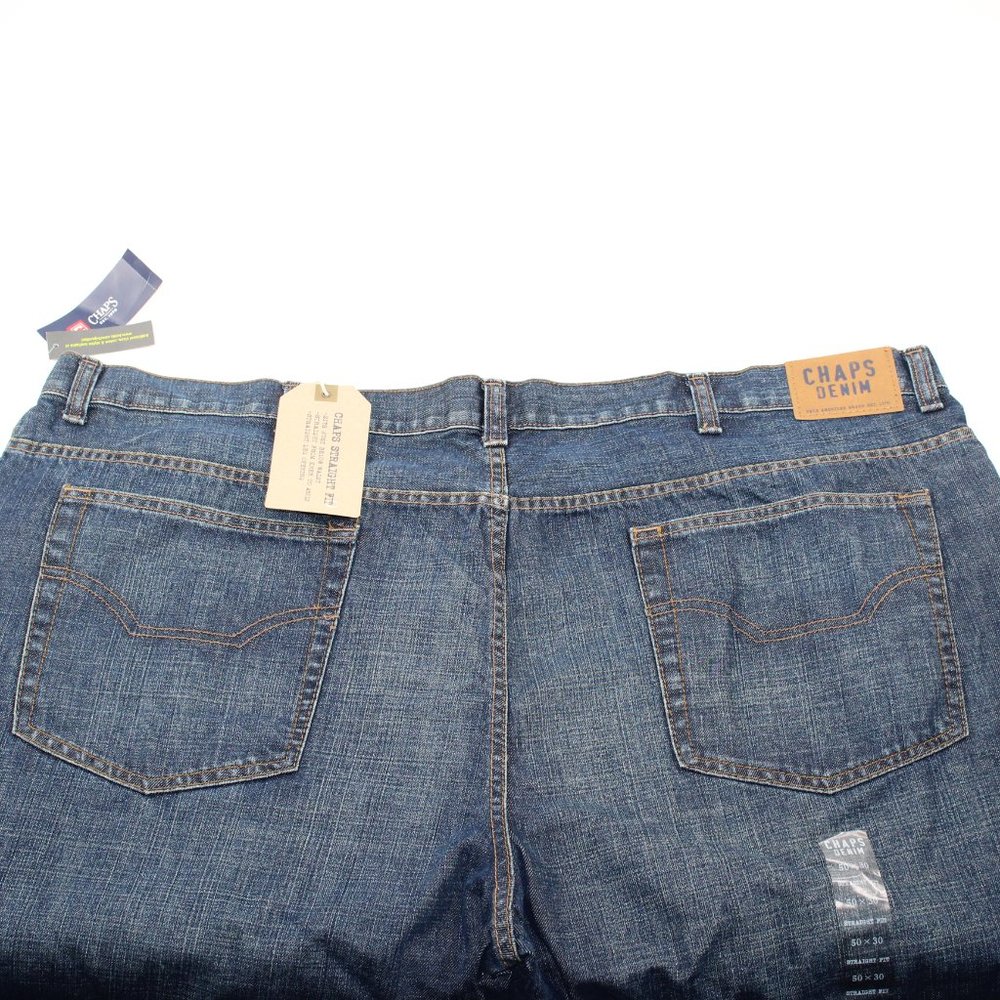CHAPS Ralph Lauren Men's 50 X 30 Straight Fit Blue Jeans Denim Medium Wash - Picture 3 of 16